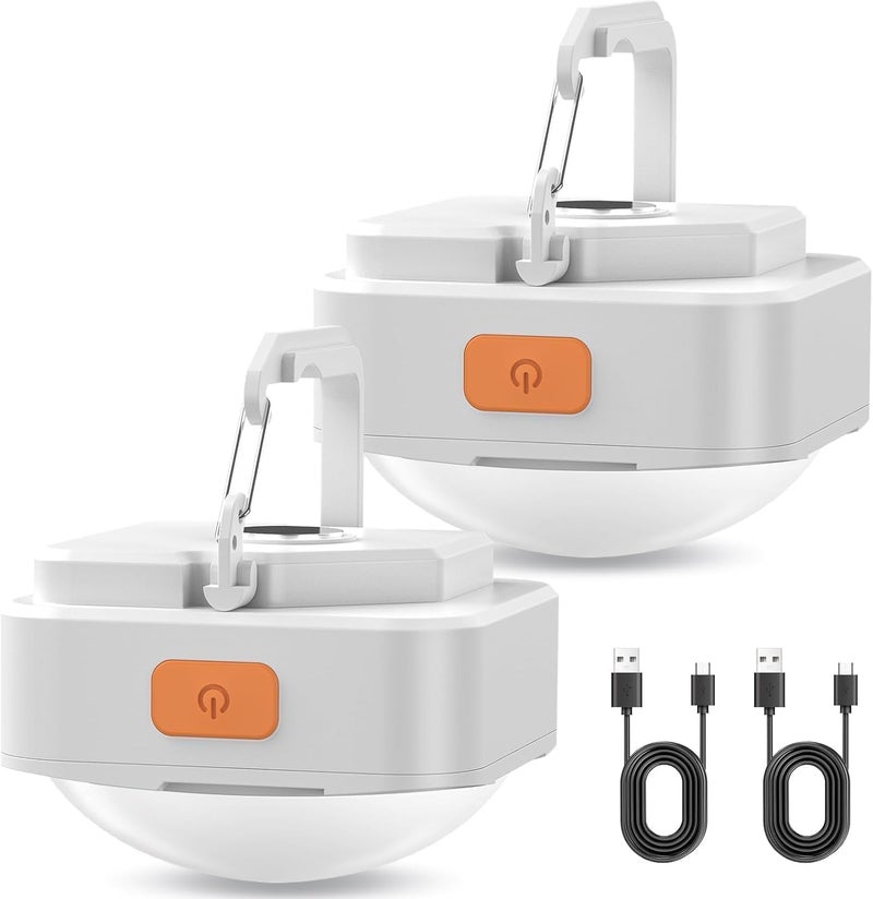 FLY2SKY Rechargeable Camping Lights 2Pcs White Tent Lights Mini Flashlight Portable LED Camping Lantern Survival Gear Camping Accessories for Hiking Backpacking Fishing Hurricane Emergency Outage - Image 1